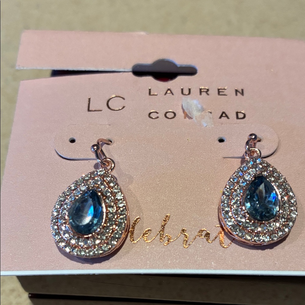 LC Lauren Conrad Teardrop Earrings with Blue stone and rhinestones